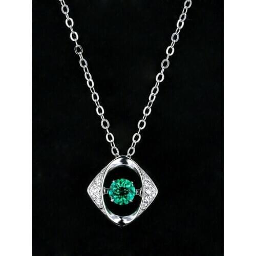 Lab-Emerald Pendant Moissanite Beads Side Stone S925 Sterling Silver Necklace White Gold Chain Women Fine Jewelry