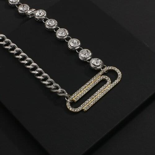 Lifefontier Rhinestone Paper Clip Pendant Choker Necklace Crystal Silver Color Metal Chians Neckalces for Women Party Jewelry