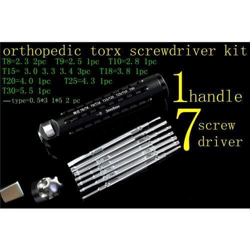 Medical orthopedic instrument multi function torx screwdriver kit flat six star Plum blossom bone screw Extractor set Wrench