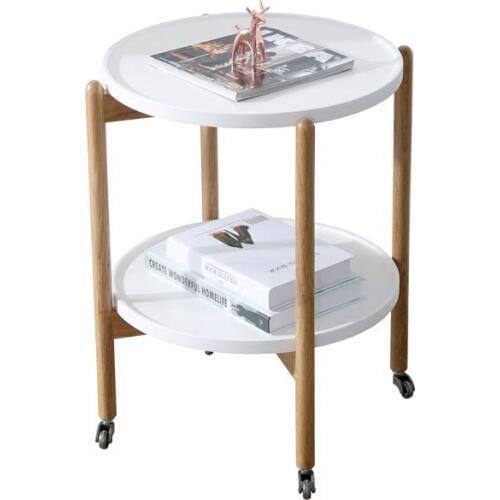 Minimalist modern small round creative little tea table household table mobile receive 2 Layer Wooden multi function little cart