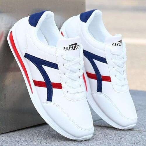 New mens shoes fashion leather non-slip white shoes casual sports shoes mens round toe low-top comfortable running shoes