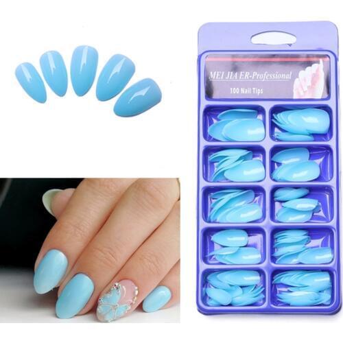Baby Blue Stiletto Nail False Nails Fake Nails 100Pcs Shinny Nail /24pcs Matte Pastel Baby Blue Press on Nails Manicure Charms