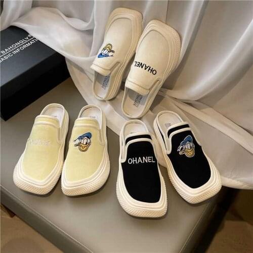 Disney cartoon non-slip soft-soled casual canvas slippers fashion sandals girl student half-up shoes