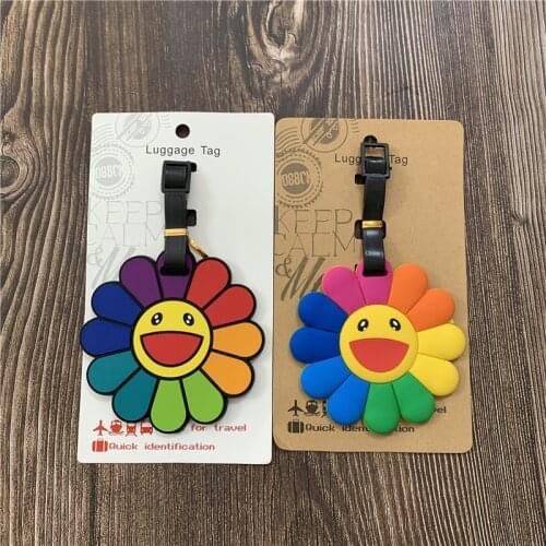 Sunflowers Q version Luggage Tag PVC Pendants Portable Travel Label Suitcase ID Address Holder tags anime new hot Unisex
