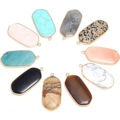 Natural Stone Pendants Rectangle Polished Crystal Agates Turquoises Stone Charms for Jewelry Making Necklace Bracelet Gift