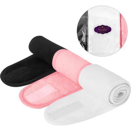 3Pcs Spa Facial Headband Make Up Wrap Head Terry Cloth Headband Stretch Towel with Magic Tape (White, Black, Pink)