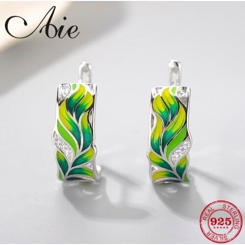 Hot DIY gift Sterling Silver full of natural breath green leaf Enamel fashion Stud Earrings Party Jewelry