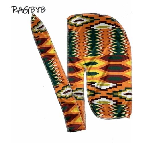 Unisex Printing Silk Durag Ankara Style Men Silky Durag Long Tail Head Scarf Headwear Headband Wave Cap Durags