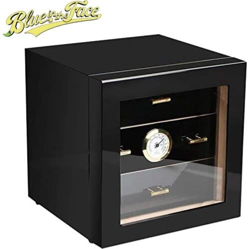 Cigar Cabinet Humidor with Hygrometer and Humidifier Cedar Wood Lined 3 Layer Drawers Tempered Glass Door Decent Cigar Box Set