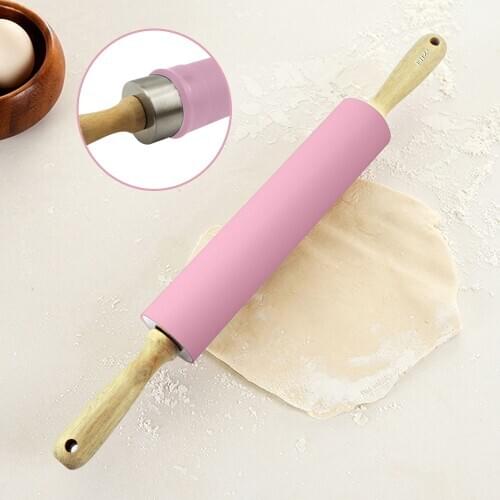Stainless Steel Rolling Pin with Non-Stick Silicone Surface & Ergonomic Handle Dough Roller for Baking, Pizza, Cookies - 18.9"
