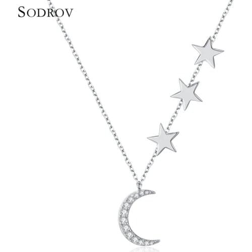 New Arrival Fashion 925 Sterling Silver Moon and Star Tales Chain Link Pendant Necklaces for Women Fine joyas de plata 925 N026