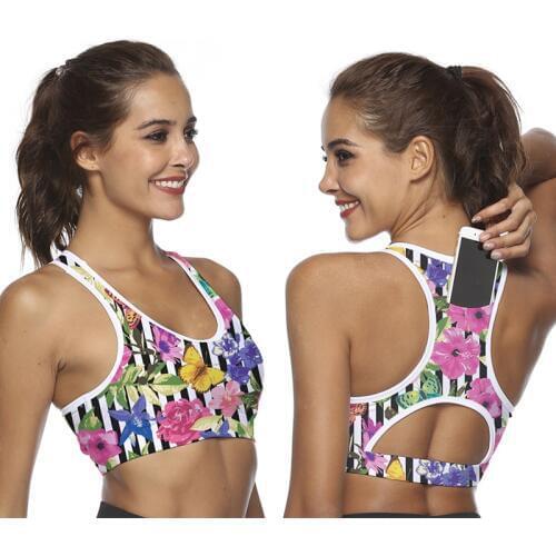 Women Sports Bra With Phone Pouch Lady Shockproof Push Up Underwear Yoga Tops Vest Quick Drying Apparel Workout Clothes