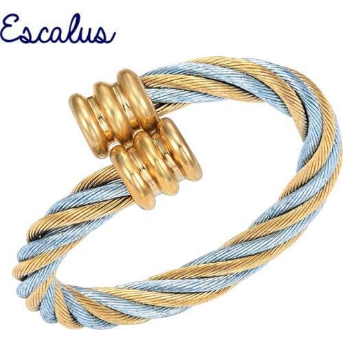 Escalus Women 2-Tone Gold Blue Size Adjustable Magnetic Resizable Ring Female Magnet Ladies Jewelry Finger Wear Charm