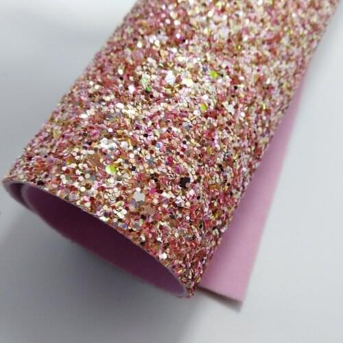 1 PCS A4 SIZE (21x29cm) PINK CHUNKY GLITTER Leather with PINK VELVET Fabric Backing for DIY Sewing 2S09A