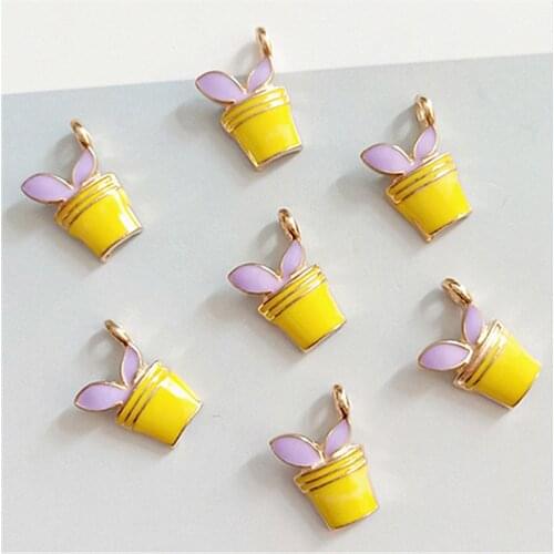 10pcs 15*9mm Enamel colored bonsai potted plant charms alloy accessories DIY handmade hairdressing bracelet pendant materials