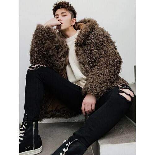 2020 Real Fur Caot Men Winter Sheep Shearling Jacket Man Hooded Natural Wool Fur Coats High Quality Mens Fur Coat 19345 KJ3320