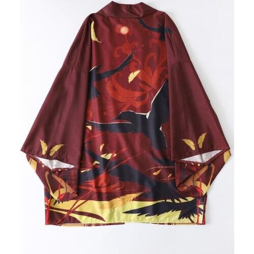 2021 New Summer Crow Print Loose Japanese Streetwear Cardigan Women Men Harajuku Samurai Haori Kimono Cosplay Blouse Top Yukata