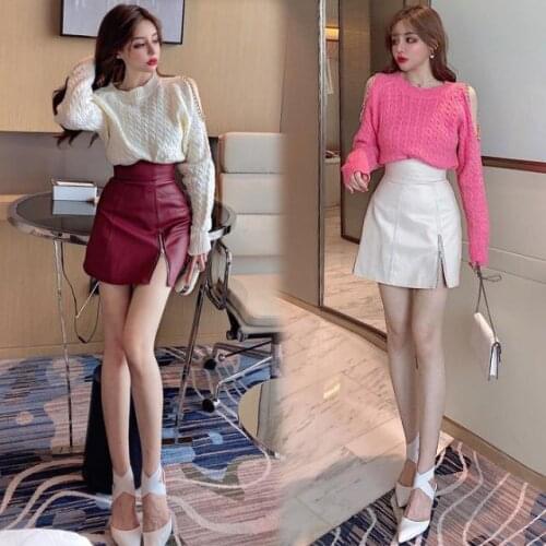Women 2021 Spring Autumn Two Piece Set Casual Long Sleeve Knitted Top + Skirt Mini Pencil High Waist Set Casual 2 Piece Set A567