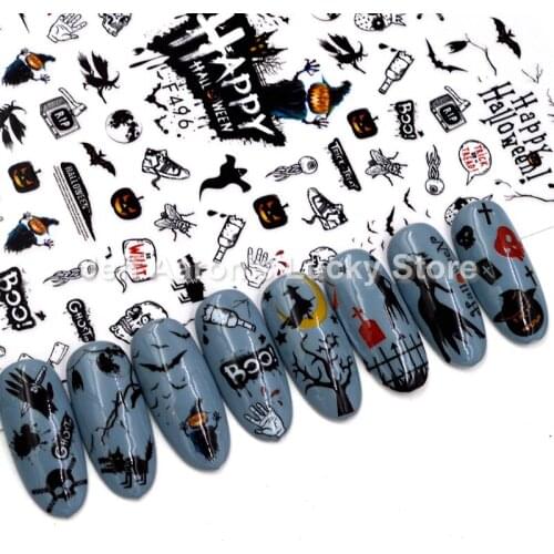 5 Sheets Lot Ghost Skull Halloween nail sticker decals for nail art decorations fake nails accessoires manicure supplies tool FX