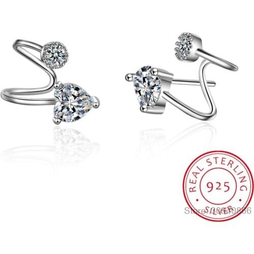 925 Sterling Silver CZ Zirconia Love Heart Clip Earrings For Women oorbellen boucle d'oreille Gift S-E04
