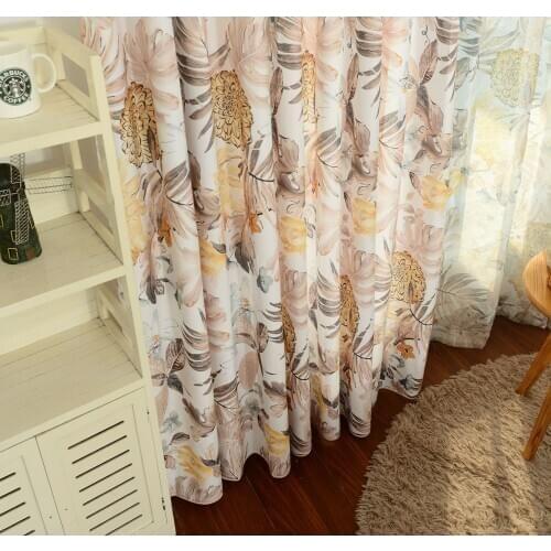 American Curtains for Living Dining Room Bedroom Pastoral Plant Printing Linen Curtains Tulle Finished Product Customization