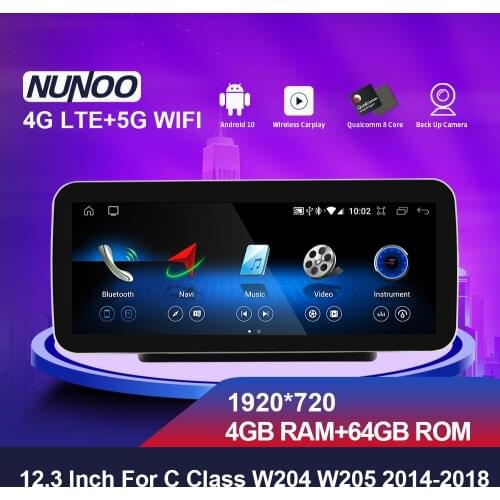 Nunoo Car GPS Navigation Player Multimedia Touch IPS Screen 8 core Android 10.0 For Mercedes Benz C Class W205 2014-2018 NTG 5.0