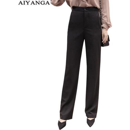 High Waist Wide Leg Pants Women 2018 Autumn Winter Popular Formal Long Trousers Female Black Slim Pant AIYANGA