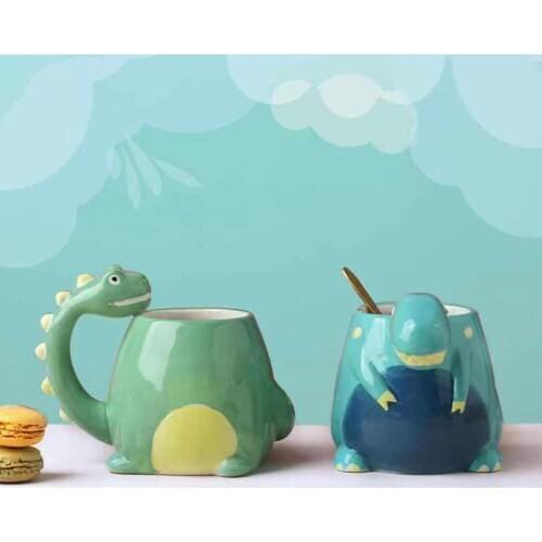 Breakfast Water Cup Large Cute Childrens Ceramic Milk Cup Oatmeal Creative Personality Small Dinosaur Mark Childrens