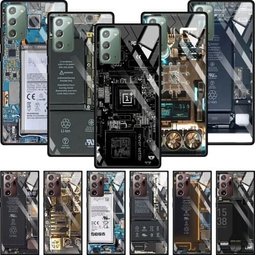 Tempered Glass Case For Samsung Galaxy note 10 Plus Lite 20 Ultra 9 8 CellPhone Shell Silicone Fundas Circuit Board