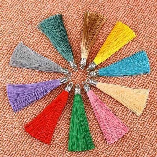 10pcs 9cm Long Silk Tassel Cords with Metal Caps for Earrings Tassel Brush Charms Pendants Fit DIY Jewelry Making Findings
