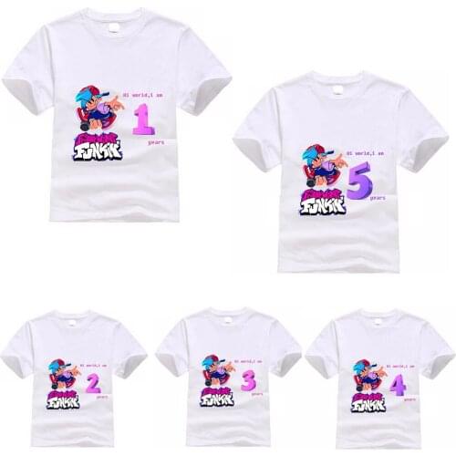 Friday Night Funkin Party Birthday T-shirts Children 1 To 10 Years Old Cartoon Pattern Tshirts Comfortable Soft Cotton Tee Tops