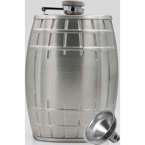 6oz/180ml Creative Oak Barrel 304 Stainless Steel Hip Flask Wine Pot with Funnel Whisky Alcohol Wine Bottle Men Gift