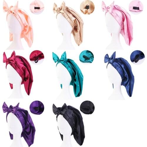 Multifunction Hats For Women Hot Selling Four Seasons Long Tube Bath Cap Womens Hair Care Cap Satin Long Tail Scarf Cap 174