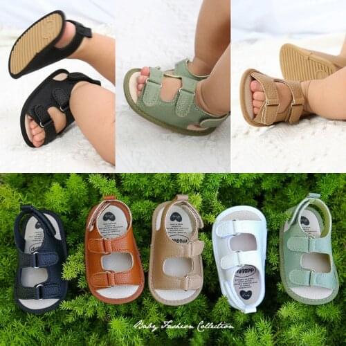 New Summer Baby Kid Boys Sandals Breathable Anti-Slip Shoes Prewalker Newborn PU Sandals Toddler Soft Soled Crib Shoes 0-18M