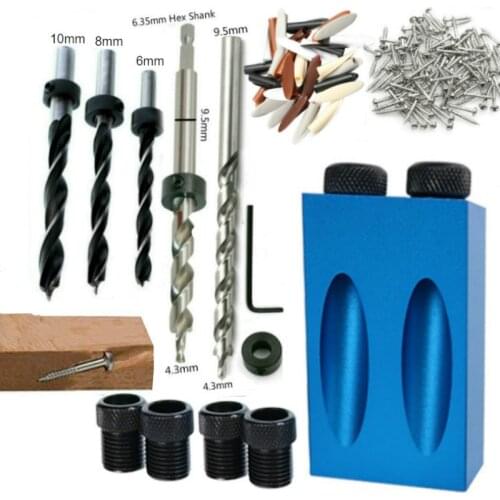 Woodworking Oblique Hole Locator Drill Bits Pocket Hole Jig Kit 15 Degree Angle Drill Guide Set Hole Puncher DIY Carpentry Tools