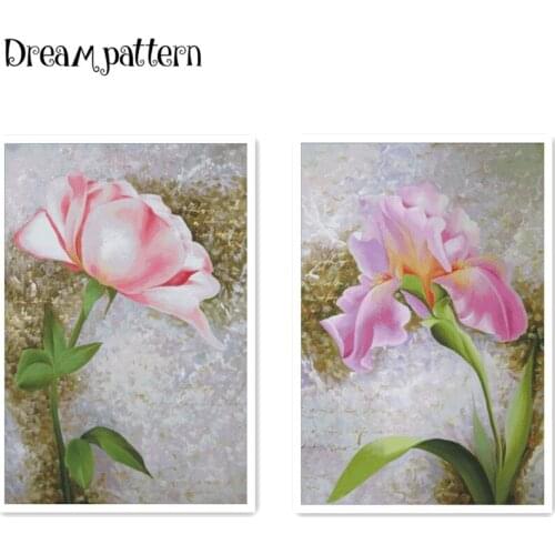 Pink rose iris flowers cross stitch kits package 18ct 14ct 11ct cloth silk cotton thread embroidery DIY handmade needlework