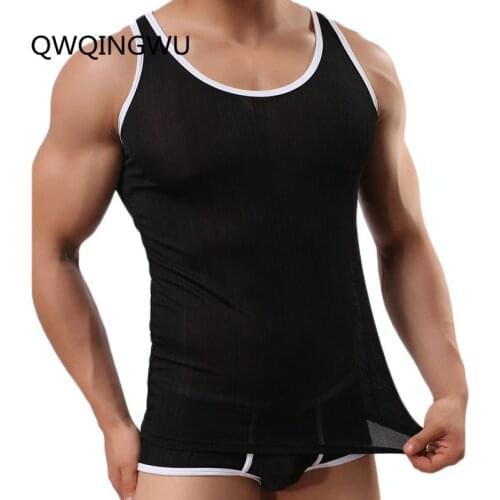 Sexy Men Undershirt Solid Color Underwear Clothing Close-Fitting Broad Shoulders O-Neck Vest Comfortable Breathable Undershirts