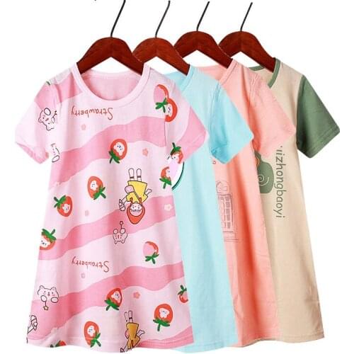 New Summer Family Clothing Girls Cute Cartoon Loose Nightdress Thin Nightgown Parent-Child Sleepwear Mother and Daughter Clothes