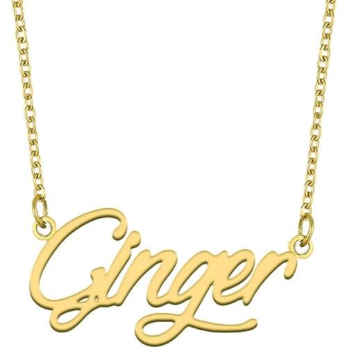 Ginger Name Necklace for Women Stainless Steel Jewelry 18k Gold Plated Nameplate Pendant Femme Mother Girlfriend Gift