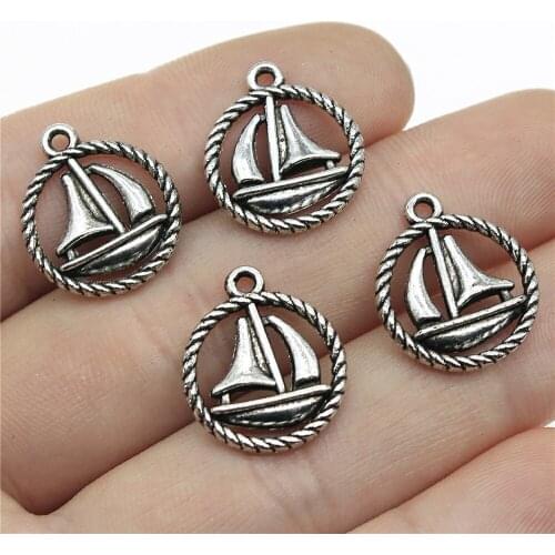 10pcs/lot 18x16mm Sailing Ship Charms Antique Silver Color Pendants Making DIY Handmade Tibetan Jewelry