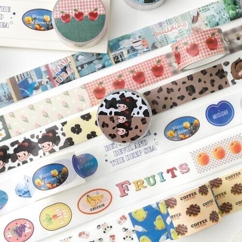 Kawaii Cartoon Washi Tape Set Cute Animals Fruits Desserts Flowers Decorative Label for Scrapbooking Diary Book Album Art Craft