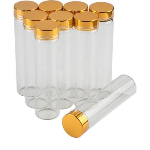 30*120mm 12pcs 60ml Transparent Clear Glass Bottles Aluminium Screw Golden Cap Empty Liquid Gift Container Wishing Bottle Jars