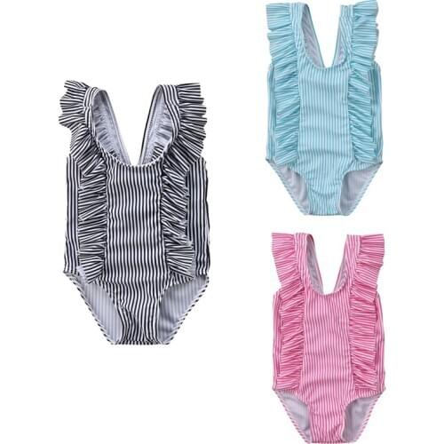 Pudcoco US Stock 0-24M New Fashion Kid Baby Girls Striped O-Neck Swimsuit Bikini Swimsuit Bathing Suit Beachwear Clothes