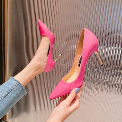 Spring patent leather pointed toe stiletto crystal bridal wedding shoes banquet dress large size custom-made womens single shoe