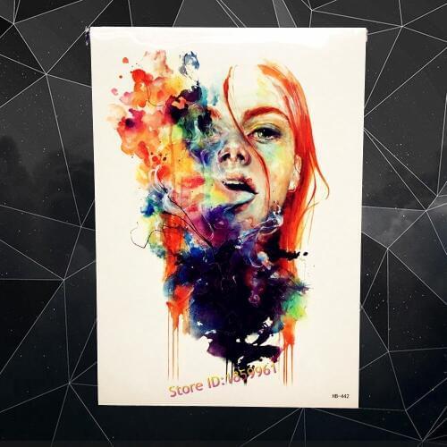 Waterproof Sexy Watercolor Drawning Beauty Girl Tattoo For Women Body Art Fake Henna Tatoo Flash Temporary Tattoo Sticker AHB442