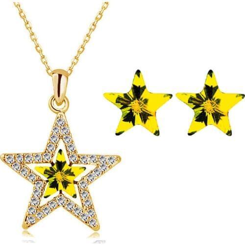 Jewelry Set New Female Hollow Stars Necklace Pendant & Crystal Stud Earrings Jewelry Sets Charm Gift For Women NT80029