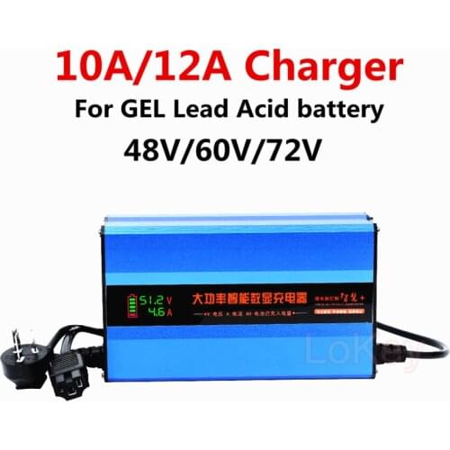 48V 60V 72V Current 10A 12A Smart Charger with LCD display screen charging for GEL Lead Acid battery Electric cars