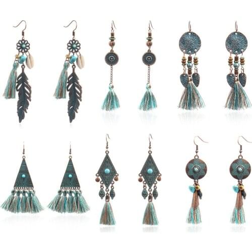 Bohemian Tassel Fringe Earrings For Women Jewelry Boho Vintage Ethnic Geometric Round Triangle Long Dangle Earrings 2019