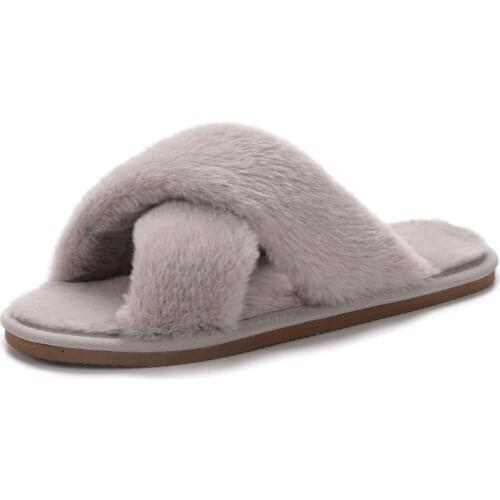 2021 Faux Rabbit Fur Soft Women Winter Slippers Warm Plush Lined Home Lazy Casual Shoes Slip On House Leisure Flats Quality