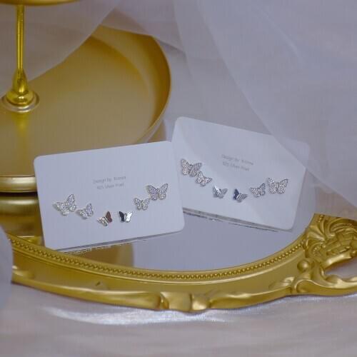 Shiny Side New Accessories Crystal Butterfly Stud Earrings for Women Fashion Jewelry 6 Pcs Zirconia Earrings Set